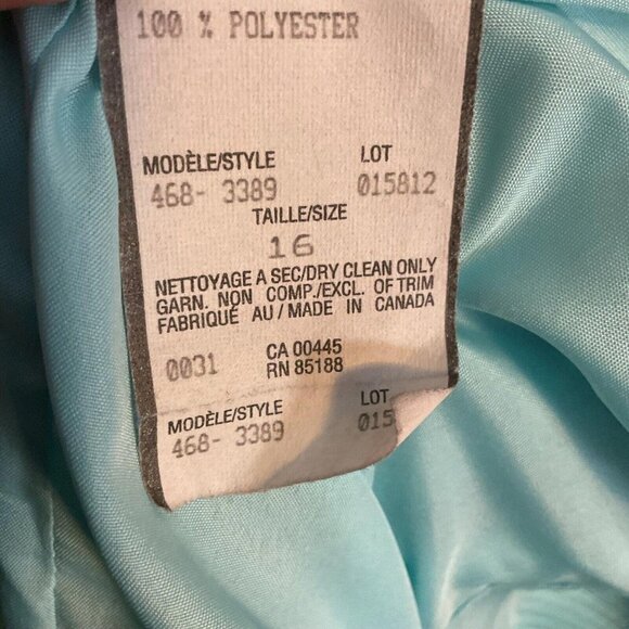Louben II Canada Light Blue/Turquoise Zip Up Work Dress Up Blazer - Size 16 - Picture 9 of 10